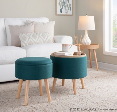 LumiSource Tray Storage Ottoman Set, Teal, rollover