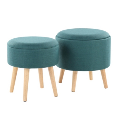 LumiSource Tray Storage Ottoman Set, Teal, large