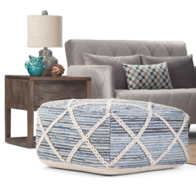 Simpli Home Cowan Square Ottoman, Blue/Natural, rollover