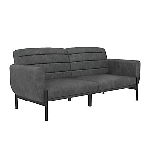 Atwater Living Lloyd Faux Leather Futon, Distressed Charcoal Black, large