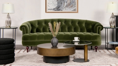 Jennifer Taylor home La Rosa Chesterfield Sofa, Olive Green, rollover