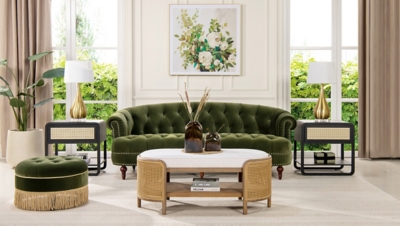 Olive green Chesterfield sofa in bright living room