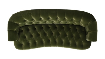 top-down view of green velvet sofa upholstery close-up