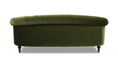 angled view of green velvet sofa