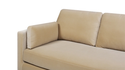 Close-up of sofa arm/rest in beige fabric