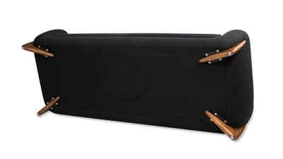 Bottom view of sofa showing legs and underside