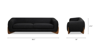 Technical diagram of sofa dimensions with side view