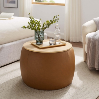 Modway Perla Aesthetic Ottoman with Storage, Tan