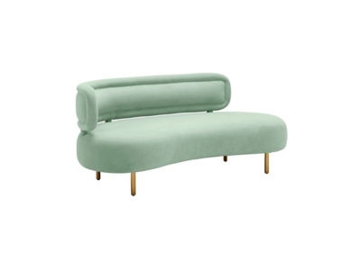 Mint green curved sofa with backrest and gold legs isolated