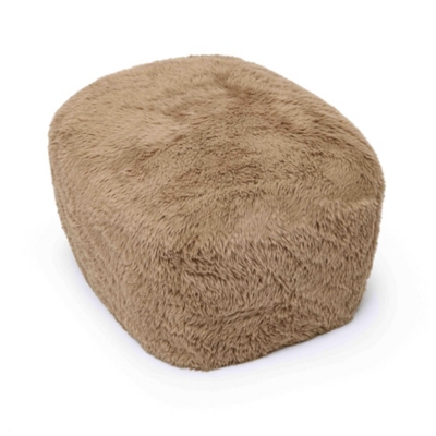 tan furry ottoman close-up on white