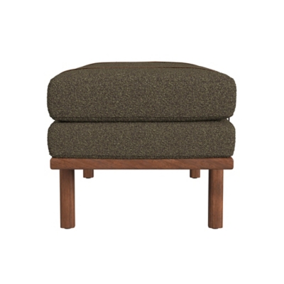 Stacked olive-green cushion with wooden frame and legs, product image on white background.