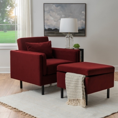 Linon Velvet Chair and Ottoman Set, , rollover