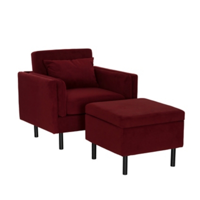 Linon Velvet Chair and Ottoman Set, , large
