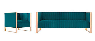 Trillium 2-Piece Teal and Gold Sofa and Armchair Set, Teal/Gold, large