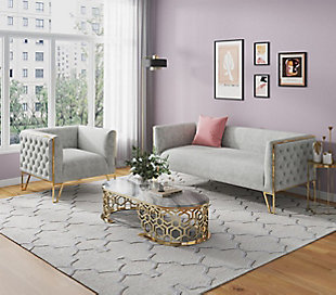 Vector 2-Piece Grey and Gold Sofa and Armchair Set, Gray/Gold, rollover