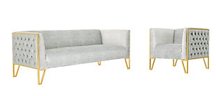 Vector 2-Piece Grey and Gold Sofa and Armchair Set, Gray/Gold, large