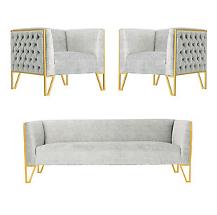 Vector 3-Piece Grey and Gold Sofa and Armchair Set, Gray/Gold, large