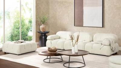 Cream Fabric Modern Reversible Sectional Sofa w/Foot Stool