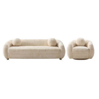 Manhattan Comfort Tribeca 2-Piece Sofa and Accent Chair, Cream, large