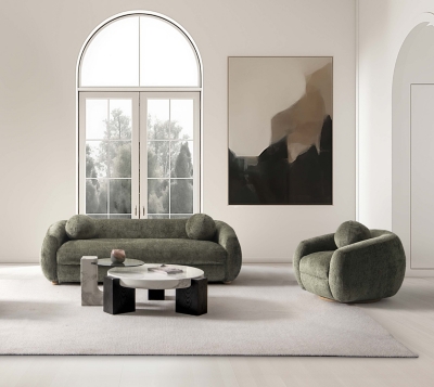 Manhattan Comfort Tribeca 2-Piece Sofa and Accent Chair, Olive Green, rollover