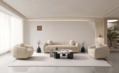 Manhattan Comfort Tribeca 3-Piece Sofa and 2 Accent Chairs, Cream, rollover