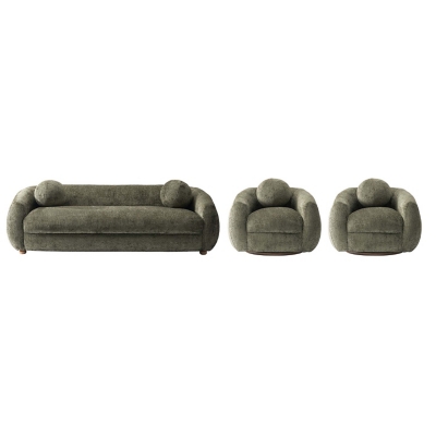 Manhattan Comfort Tribeca 3-Piece Sofa and 2 Accent Chairs, Olive Green, large