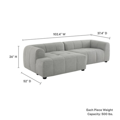 Dimensions diagram of the sectional showing width and depth