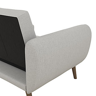 Comfy and compact, the Novogratz Brittany Sectional Futon Sofa is perfect for any small living space! Add a contemporary flair and a pop of colour to your living room with this modern futon upholstered in rich linen with a ribbed tufted back. It is founded on a sturdy frame and wooden legs that are stable and durable and the chaise can be set up on either side of the sofa, offering you full on versatility and customization. What’s more, with this sectional, you can say goodbye to stressing about where your guests can sleep as this multi-functional piece effortlessly coverts from a sofa into a spacious bed in no time. Its tufted backrest and seating will guarantee optimal comfort whether you are watching TV, reading a book or napping. The Brittany is easy to maintain by cleaning with just a damp cloth. Available in multiple fun colors, it is shipped in two easy to handle boxes and assembles smoothly. Open up your living room with our Brittany Sectional Futon Sofa and have the space you’ve always wished for.Modern design in stylish linen upholstery with ribbed tufted cushioned back | Multi-functional piece ideal for small living spaces: converts seamlessly from a sofa into a bed. The chaise can be set up in either side of the sofa | Made with a sturdy wooden frame, it is easy to assemble. Available in Blue Linen, Grey Linen and Green Linen. | Ships in two separate boxes and wipes clean with a damp cloth