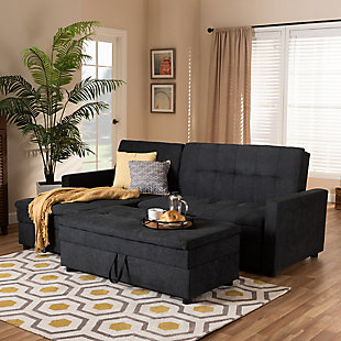 Baxton Studio Noa Modern Sleeper Sofa with Ottoman, Black, rollover