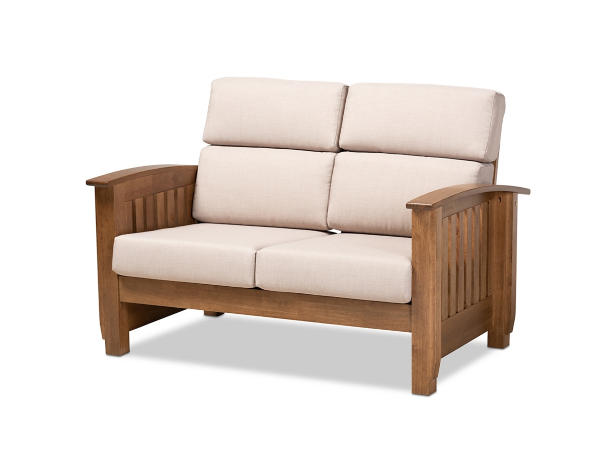 Baxton Studio Charlotte Modern Classic Mission Style Taupe Fabric Upholstered Walnut Brown Finished Wood 3-Seater Sofa Baxton Studio Charlotte Modern Classic Mission Style Taupe Fabric Upholstered Walnut Brown Finished Wood 3-Seater Sofa