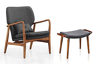 Manhattan Comfort Bradley Accent Chair and Ottoman, Charcoal/Walnut, rollover