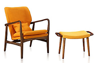 Manhattan Comfort Bradley Accent Chair and Ottoman, Yellow/Walnut, rollover