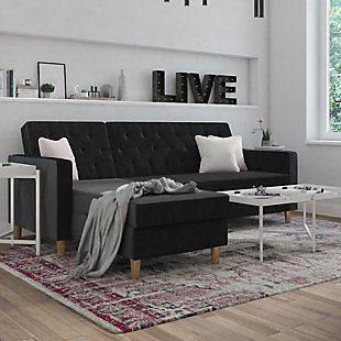 CosmoLiving by Cosmopolitan Liberty Sectional Storage Futon, Black, rollover