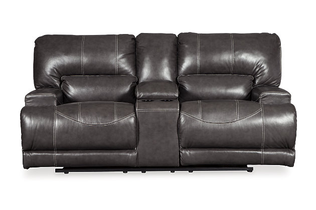 Mccaskill Power Reclining Loveseat With, White Leather Reclining Sofa With Console