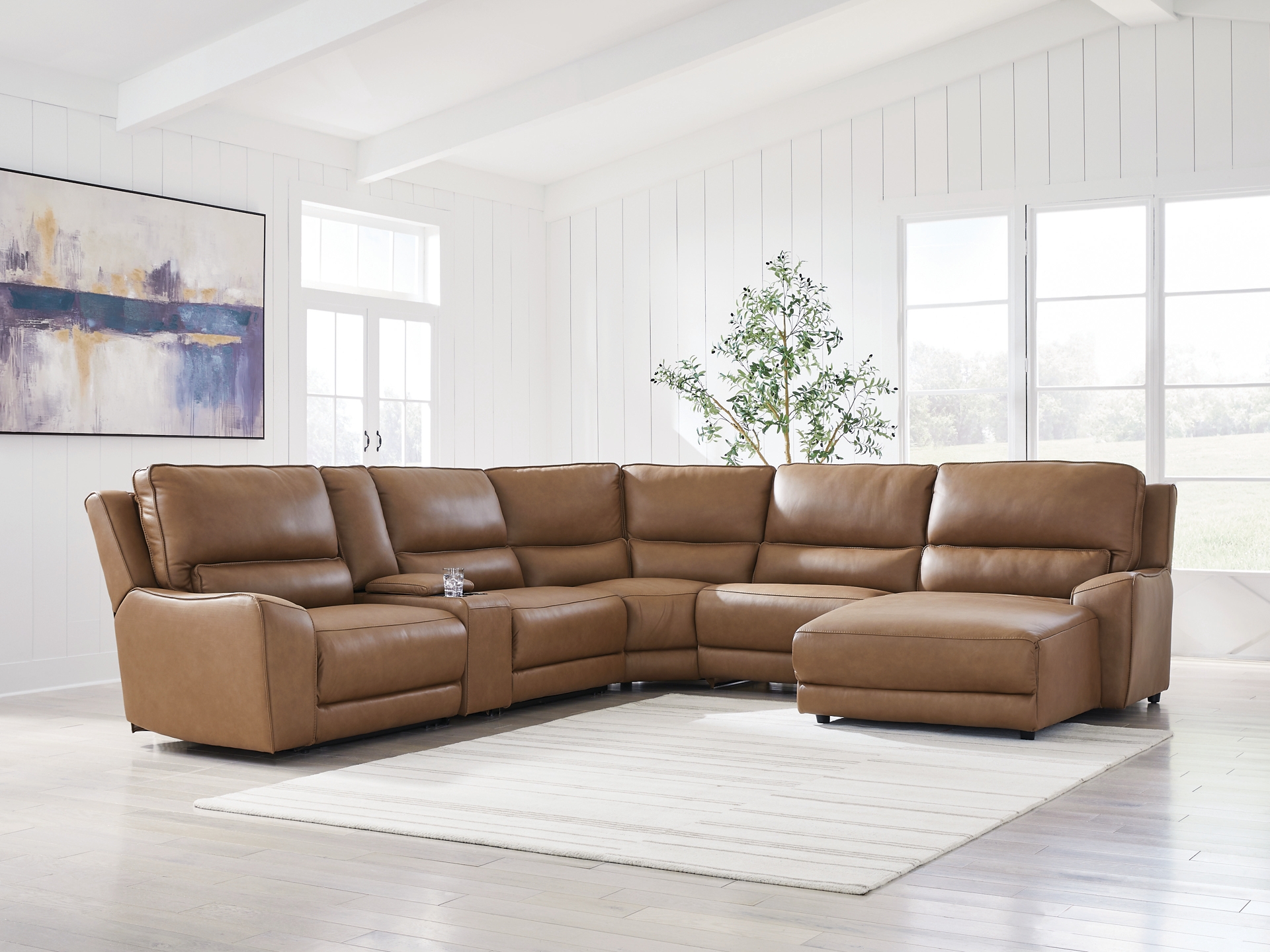 Image 1 of Silverbrooke 6-Piece Leather Dual Power Reclining Modular Sectional with Chaise