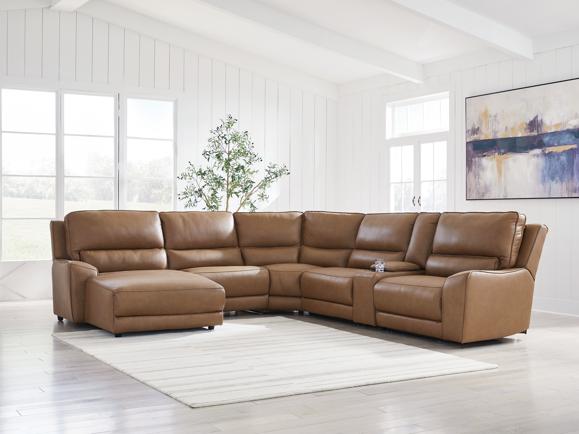 Silverbrooke 6-Piece Leather Dual Power Reclining Modular Sectional with Chaise