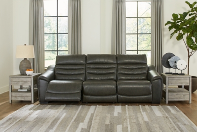 Center Line 3-Piece Dual Power Leather Modular Reclining Sofa, Dark Gray