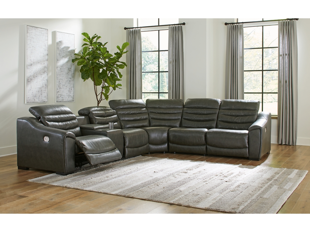 Center Line 6 Piece Dual Power Leather Modular Reclining Sectional Ashley