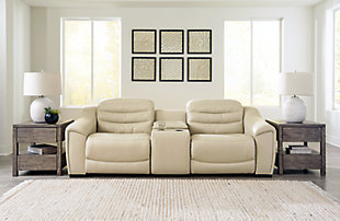 Center Line 3-Piece Power Reclining Loveseat with Console, Cream, rollover