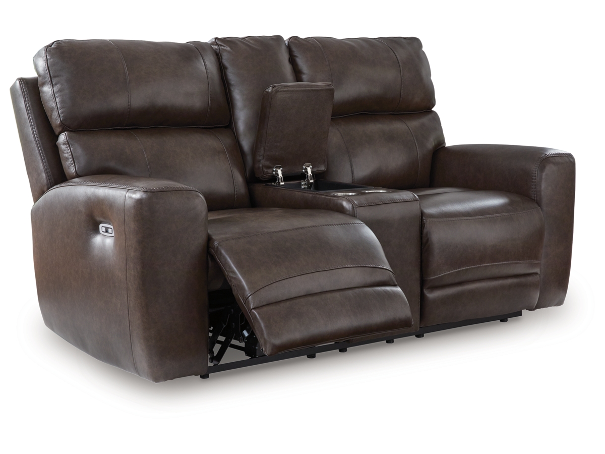 Beadel Dual Power Reclining Leather Loveseat with Console | Ashley