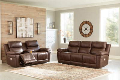 Edmar Dual Power Reclining Sofa and Loveseat, Chocolate