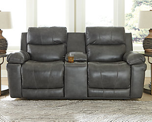 Edmar Power Reclining Loveseat with Console, Charcoal, rollover