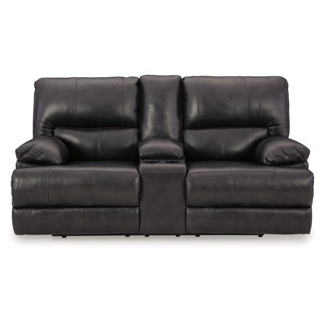 Mountainous Dual Power Leather Reclining Loveseat with Console