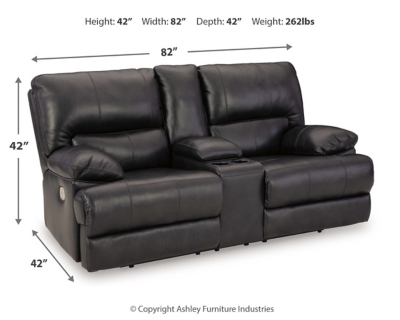The dimensions of the Mountainous Power Reclining Loveseat