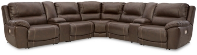 Dunleith 7-Piece Dual Power Leather Reclining Modular Sectional Leather, Chocolate