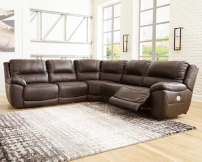 Dunleith 5-Piece Dual Power Leather Modular Reclining Sectional Leather, Chocolate