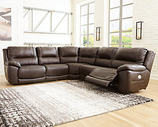 Dunleith 5-Piece Power Reclining Sectional, Chocolate, rollover