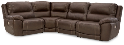 Dunleith 4-Piece Dual Power Leather Reclining Sectional Leather, Chocolate