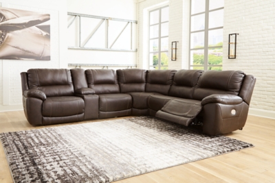 Dunleith 6-Piece Dual Power Leather Reclining Modular Sectional Leather, Chocolate