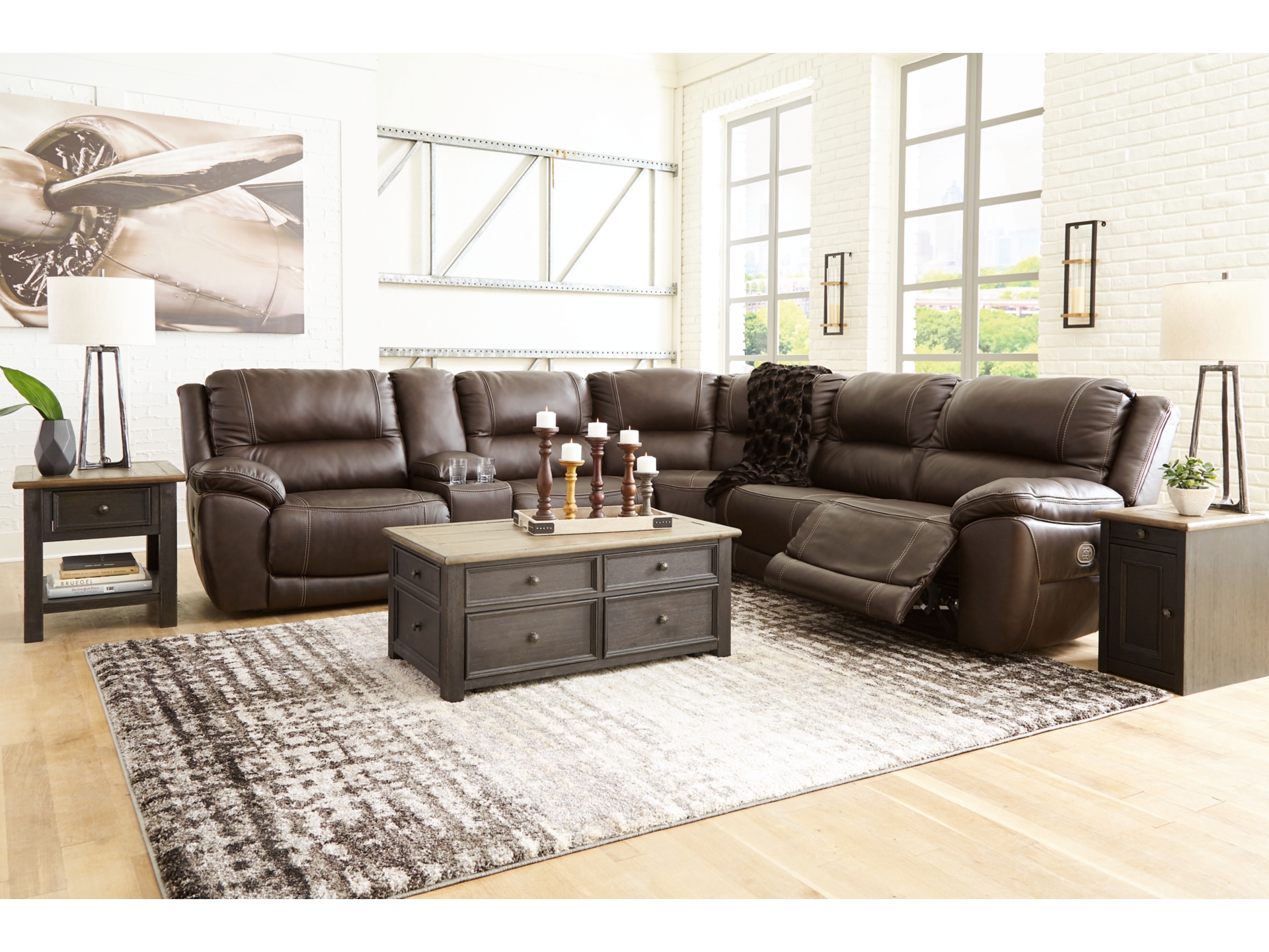 Image 1 of Dunleith Dual Power Leather Reclining Modular Sectional